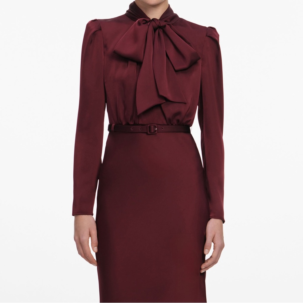 Self-Portrait NWOT BURGUNDY TIE NECK SATIN MAXI DRESS - Picture 2 of 6